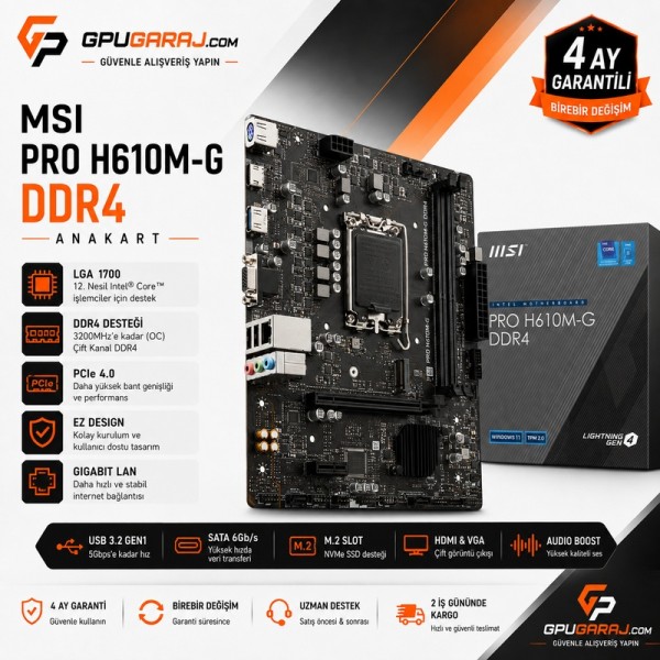 MSI PRO H610M-G DDR4 Yenilenmiş Anakart