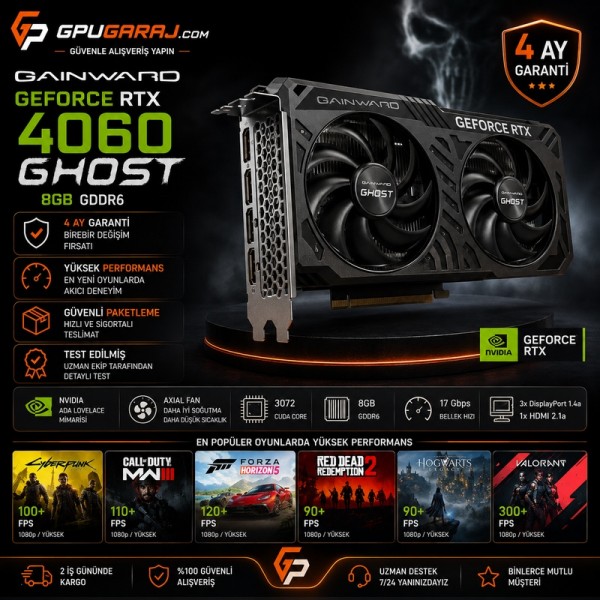 Gainward GeForce RTX 4060 Ghost 8GB Yenilenmiş Ekran Kartı