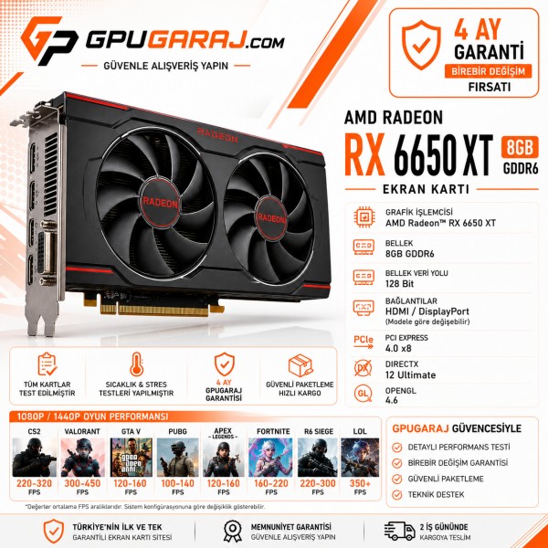 AMD Radeon RX 6650 XT 8GB GDDR6 Yenilenmiş Ekran Kartı - 4 Ay Garantili
