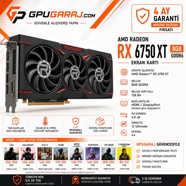 AMD Radeon RX 6750 XT 12GB GDDR6 Yenilenmiş Ekran Kartı - 4 Ay Garantili