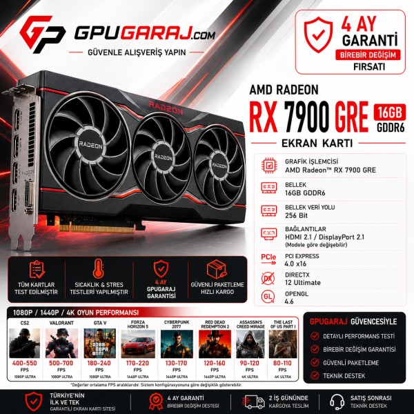 AMD Radeon RX 7900 GRE 16GB GDDR6 Yenilenmiş Ekran Kartı - 4 Ay Garantili