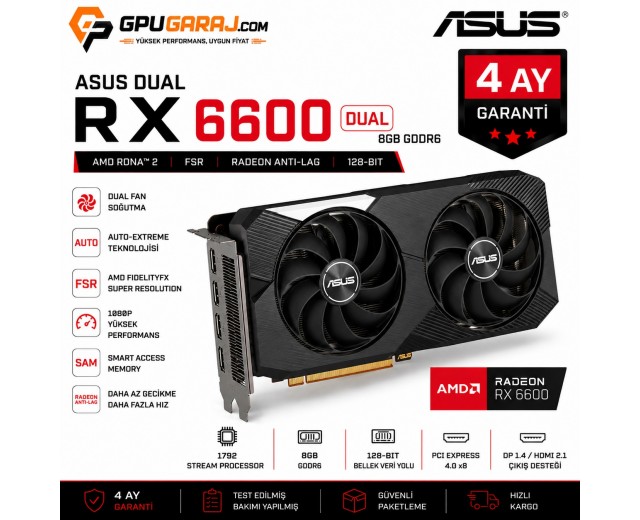 ASUS Dual RX 6600 8GB | 4 Ay Garantili Yenilenmiş