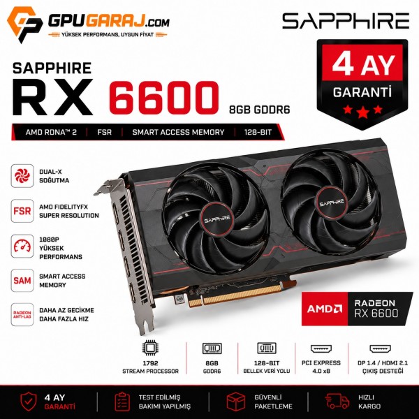 Sapphire RX 6600 8GB | 4 Ay Garantili Yenilenmiş