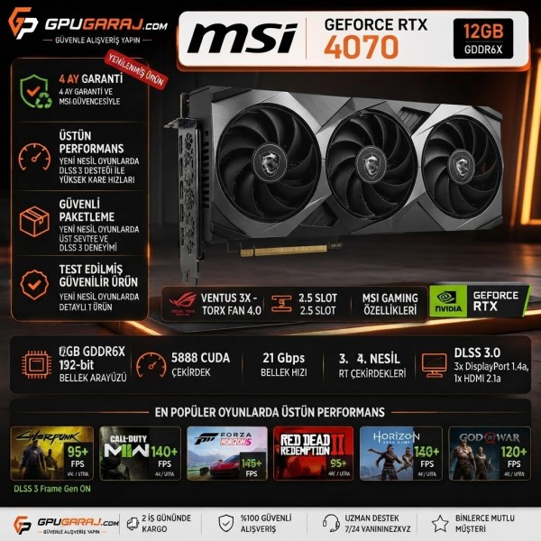 MSI GeForce RTX 4070 Ventus 3X E 12G OC Yenilenmiş Ekran Kartı