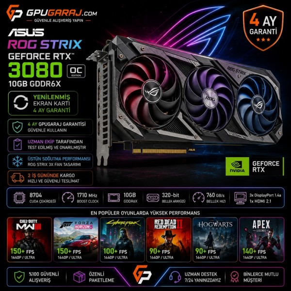 Yenilenmiş ASUS ROG Strix GeForce RTX 3080 OC 10GB Ekran Kartı