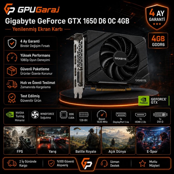 Gigabyte GeForce GTX 1650 D6 OC 4GB Yenilenmiş Ekran Kartı
