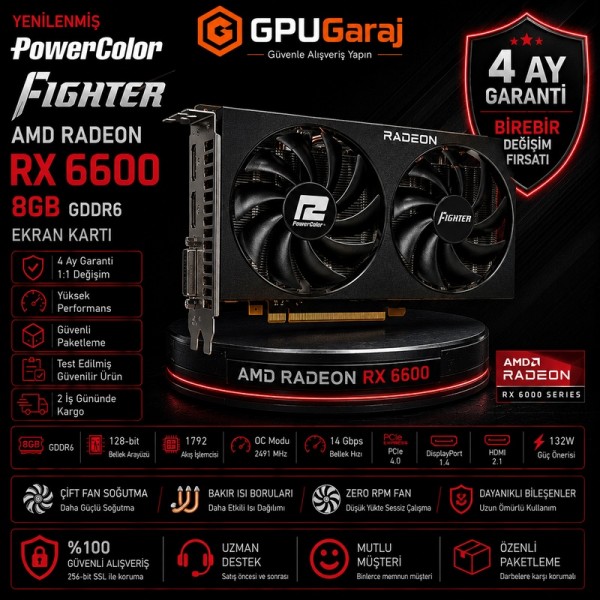 Yenilenmiş PowerColor Fighter AMD Radeon RX 6600 8GB Ekran Kartı