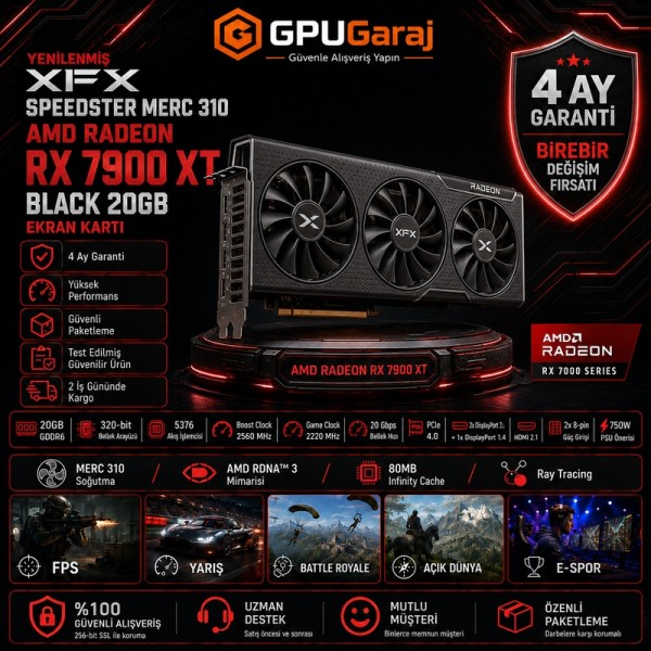 Yenilenmiş XFX Speedster MERC 310 AMD Radeon RX 7900 XT Black 20GB Ekran Kartı