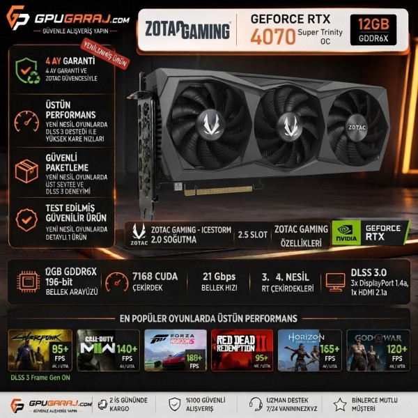 ZOTAC RTX 4070 Super Trinity OC 12GB Yenilenmiş Ekran Kartı