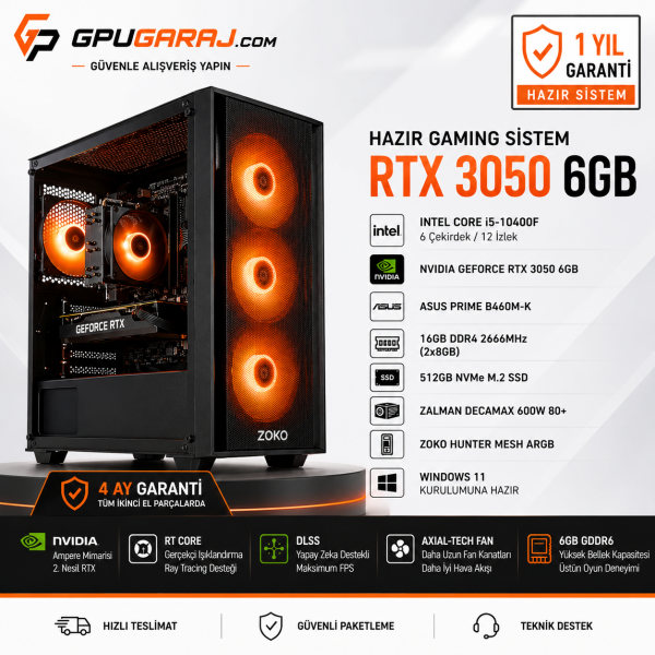 Intel Core i5-10400F RTX 3050 6GB Hazır Gaming Sistem