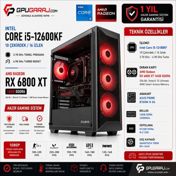 Intel Core i5-12600KF RX 6800 XT 16GB Hazır Gaming Bilgisayar | GPUGaraj