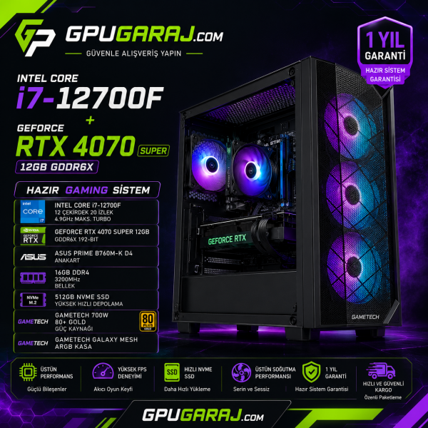 Intel Core i7-12700F RTX 4070 Super 12GB Gaming Sistem