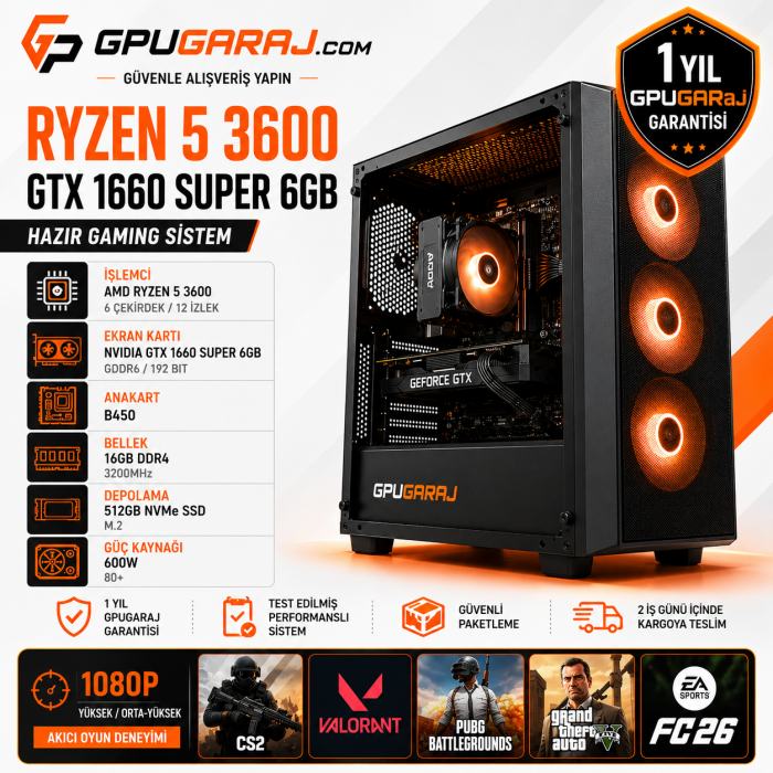 Ryzen 5 3600 GTX 1660 Super Hazır Gaming Sistem (1 Yıl Garantili)