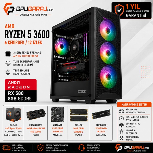 Ryzen 5 3600 RX 580 8GB Hazır Gaming Sistem