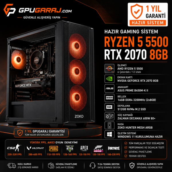 Ryzen 5 5500 RTX 2070 8GB Hazır Gaming Sistem