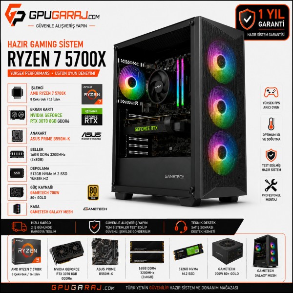 Ryzen 7 5700X RTX 3070 8GB Hazır Gaming Bilgisayar