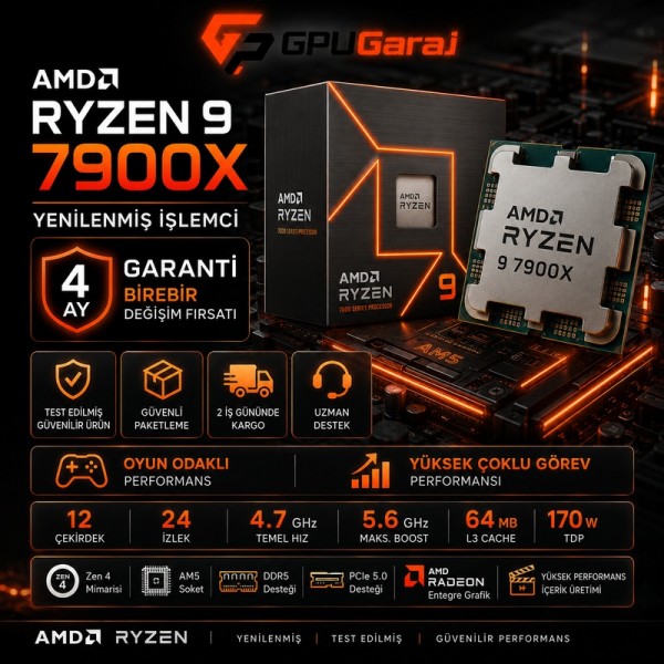 Yenilenmiş AMD Ryzen 9 7900X İşlemci