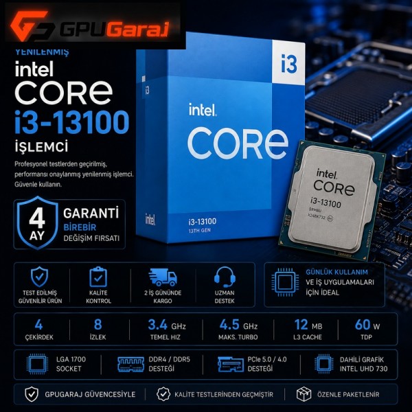 Yenilenmiş Intel Core i3-13100 İşlemci