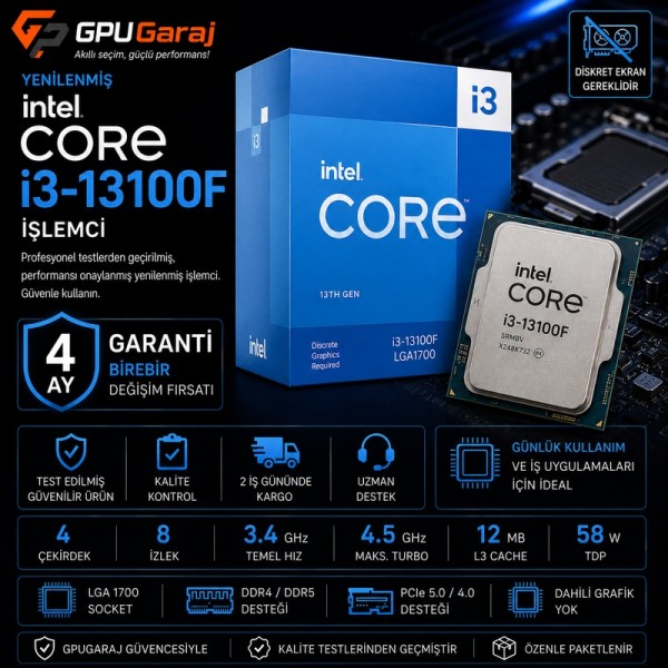 Yenilenmiş Intel Core i3-13100F İşlemci
