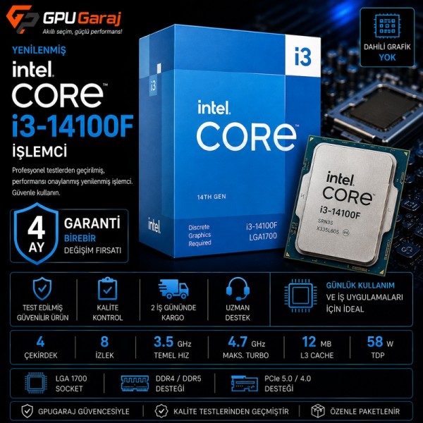 Yenilenmiş Intel Core i3-14100F İşlemci