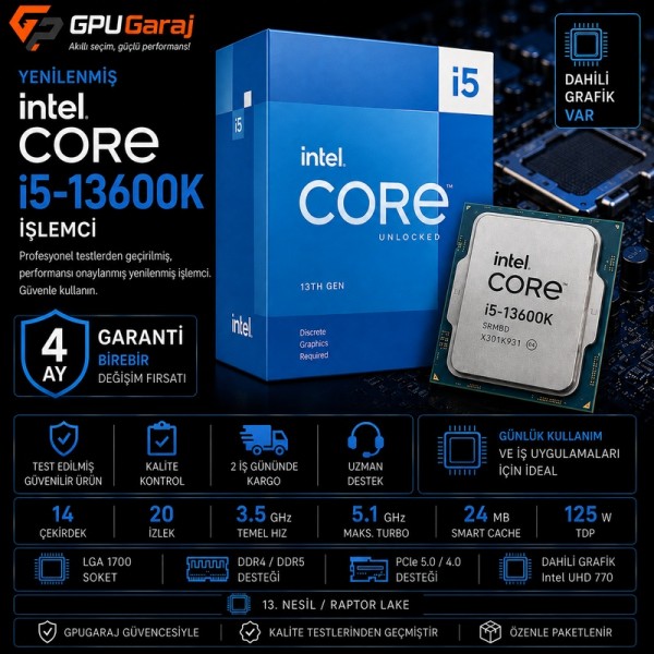 Yenilenmiş Intel Core i5-13600K İşlemci