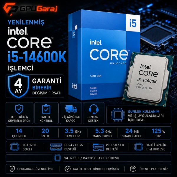 Yenilenmiş Intel Core i5-14600K İşlemci