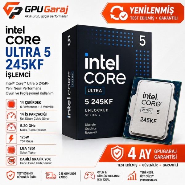 Yenilenmiş Intel Core Ultra 5 245KF İşlemci