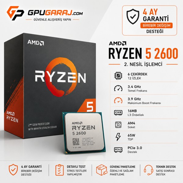 AMD Ryzen 5 2600 Yenilenmiş İşlemci - 4 Ay Garantili