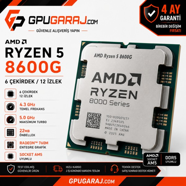 AMD Ryzen 5 8600G Yenilenmiş İşlemci | 4 Ay Garantili
