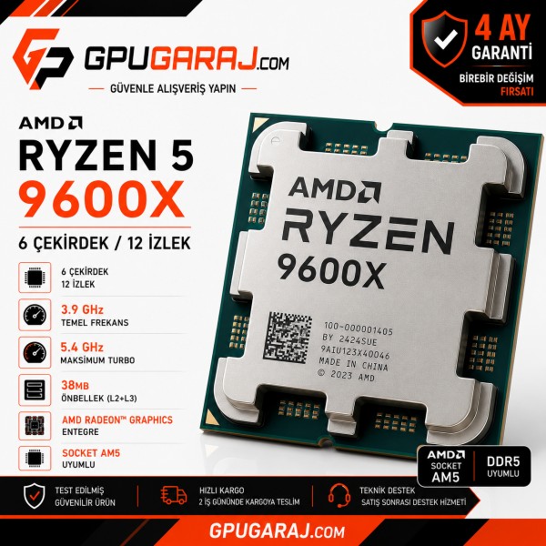 AMD Ryzen 5 9600X Yenilenmiş İşlemci | 4 Ay Garantili