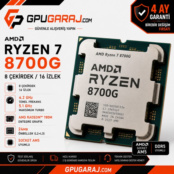 AMD Ryzen 7 8700G Yenilenmiş İşlemci | 4 Ay Garantili