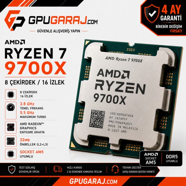 AMD Ryzen 7 9700X Yenilenmiş İşlemci | 4 Ay Garantili