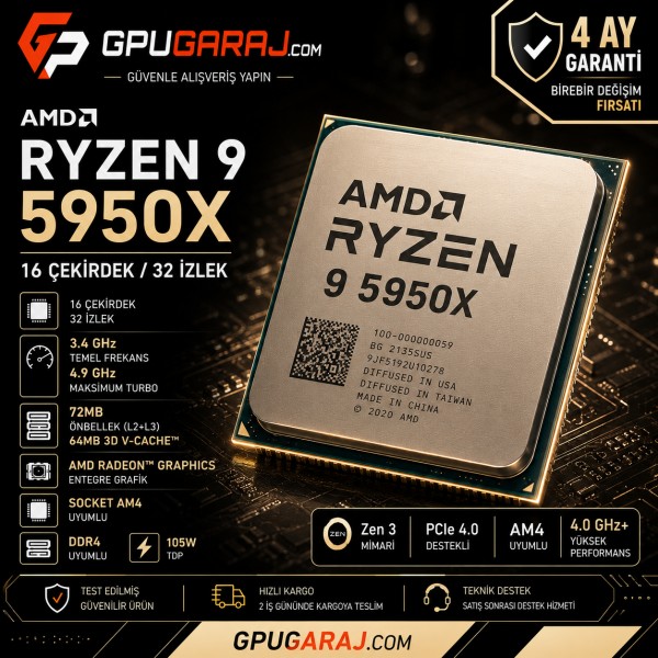 AMD Ryzen 9 5950X Yenilenmiş İşlemci | 4 Ay Garantili