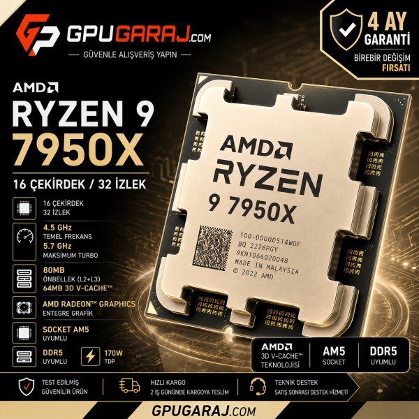AMD Ryzen 9 7950X Yenilenmiş İşlemci | 4 Ay Garantili