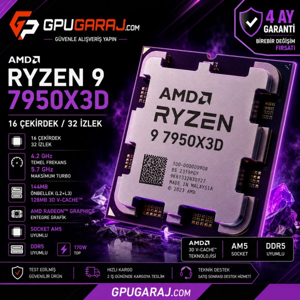 AMD Ryzen 9 7950X3D Yenilenmiş İşlemci | 4 Ay Garantili