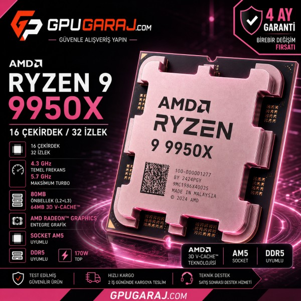 AMD Ryzen 9 9950X Yenilenmiş İşlemci | 4 Ay Garantili