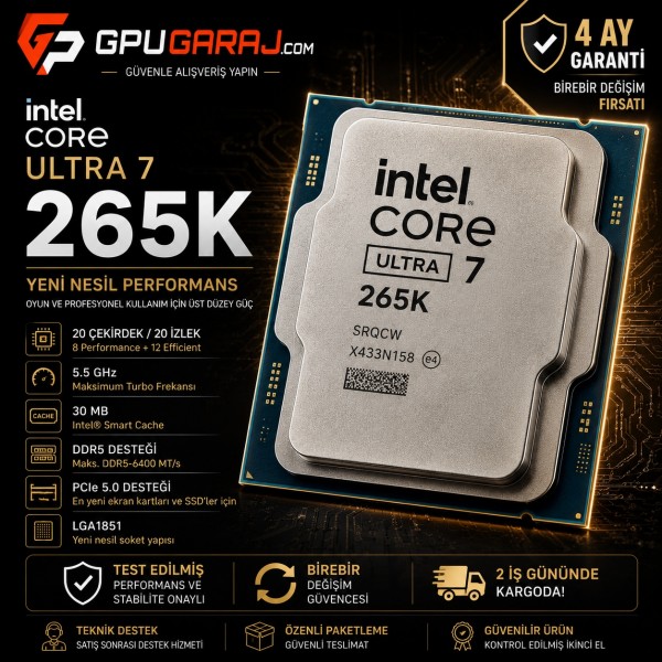 Yenilenmiş Intel Core Ultra 7 265K İşlemci | Garantili