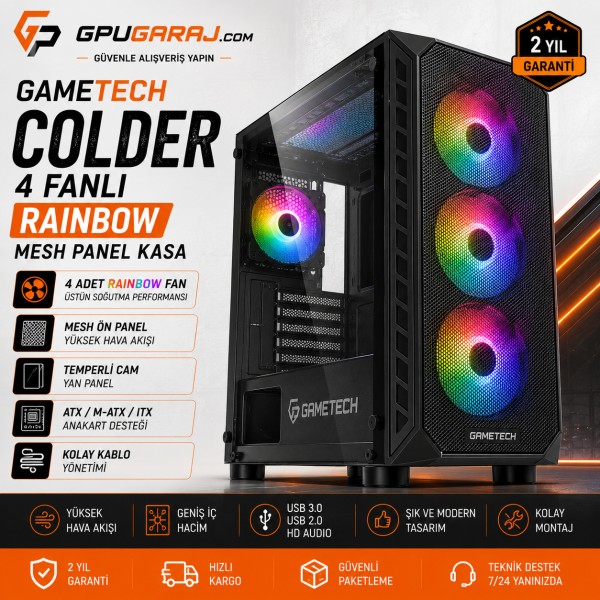 GAMETECH Colder 4 Fanlı Rainbow Mesh Panel Gaming Kasa