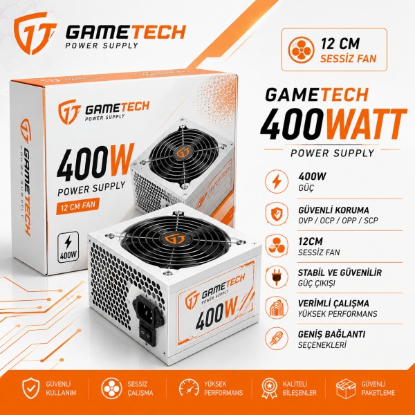 GAMETECH 400W 12 CM Fanlı Güç Kaynağı (Power Supply)