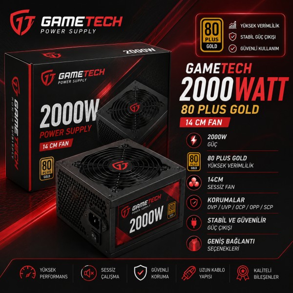 GAMETECH 2000WATT 80 PLUS GOLD 14 CM